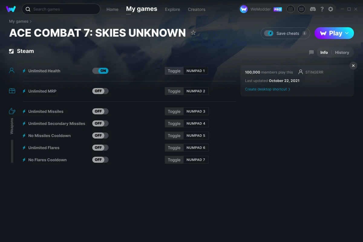 ACE COMBAT 7: SKIES UNKNOWN Cheats & Trainers for PC | WeMod