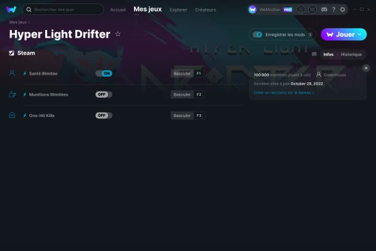 Capture d'écran de triches de Hyper Light Drifter