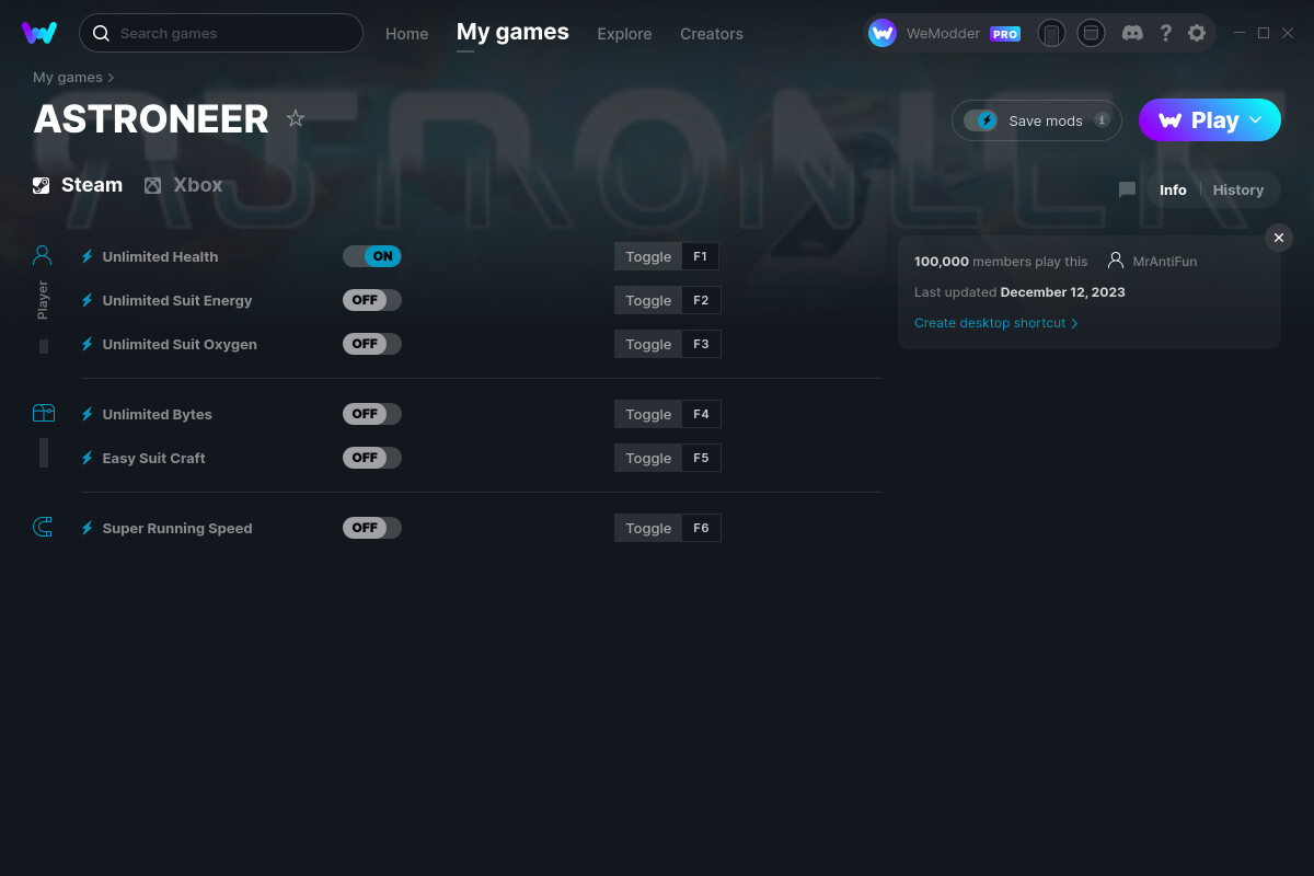 ASTRONEER Cheats and Trainer for Xbox Trainers WeMod Community