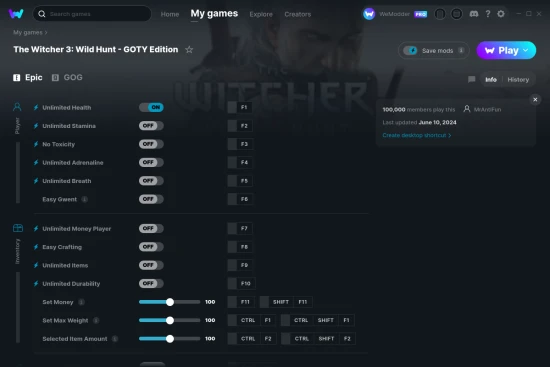 The Witcher 3: Wild Hunt - GOTY Edition cheats screenshot