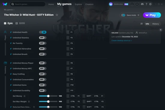 The Witcher 3: Wild Hunt - GOTY Edition cheats screenshot