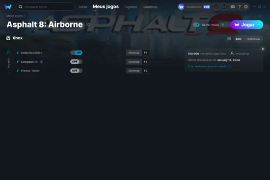 Captura de tela de cheats do Asphalt 8: Airborne
