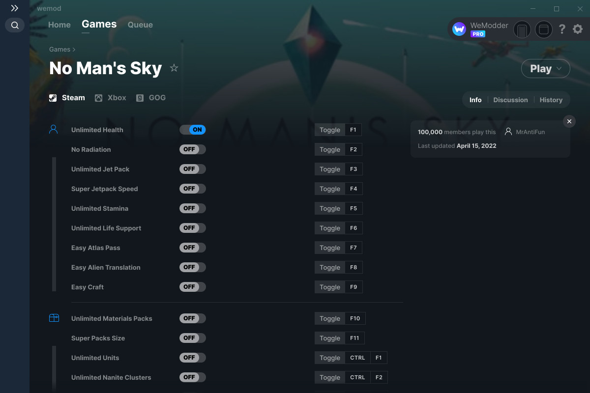 No Man's Sky Cheats and Trainer for GOG Trainers WeMod Community