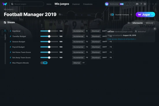 captura de pantalla de las trampas de Football Manager 2019