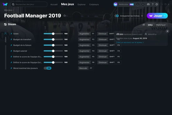 Capture d'écran de triches de Football Manager 2019