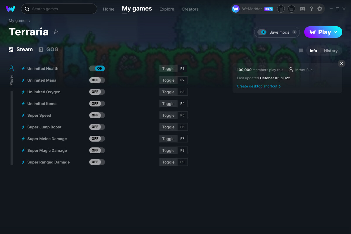 Terraria Cheats and Trainer for GOG Trainers WeMod Community