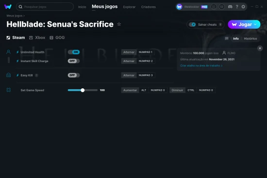 Captura de tela de cheats do Hellblade: Senua's Sacrifice