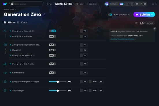 Generation Zero Cheats Screenshot