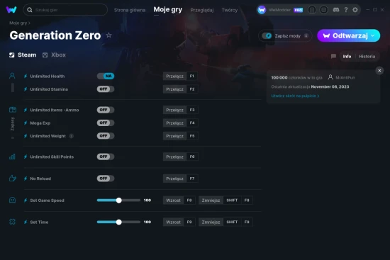 cheaty Generation Zero zrzut ekranu