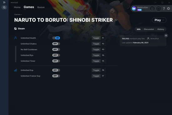 NARUTO TO BORUTO: SHINOBI STRIKER cheats screenshot