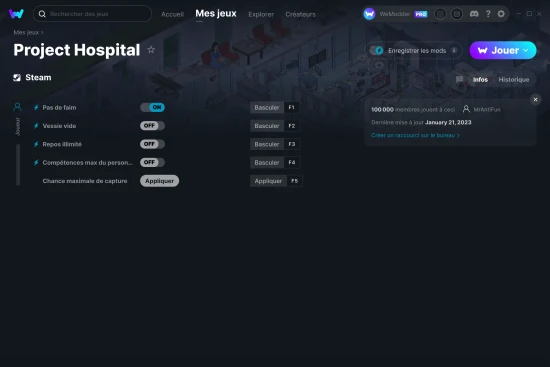 Capture d'écran de triches de Project Hospital
