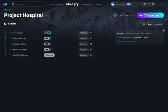 cheaty Project Hospital zrzut ekranu