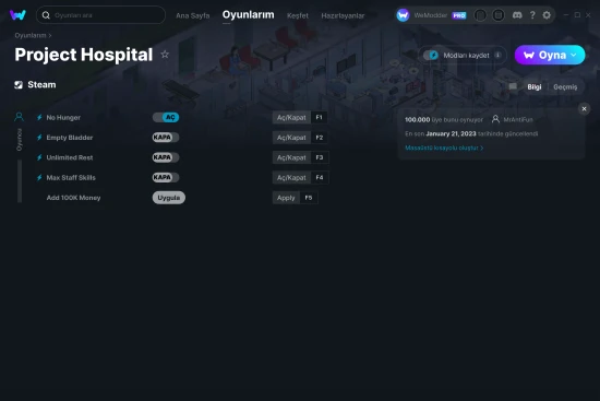 Project Hospital hilelerin ekran görüntüsü