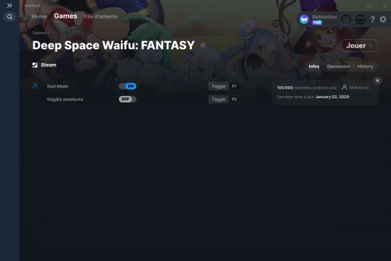 Capture d'écran de triches de Deep Space Waifu: FANTASY