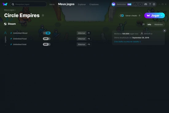 Captura de tela de cheats do Circle Empires