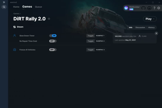 DiRT Rally 2.0 cheats screenshot