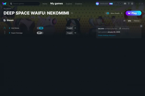 DEEP SPACE WAIFU: NEKOMIMI cheats screenshot
