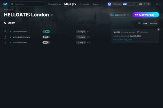 cheaty HELLGATE: London zrzut ekranu