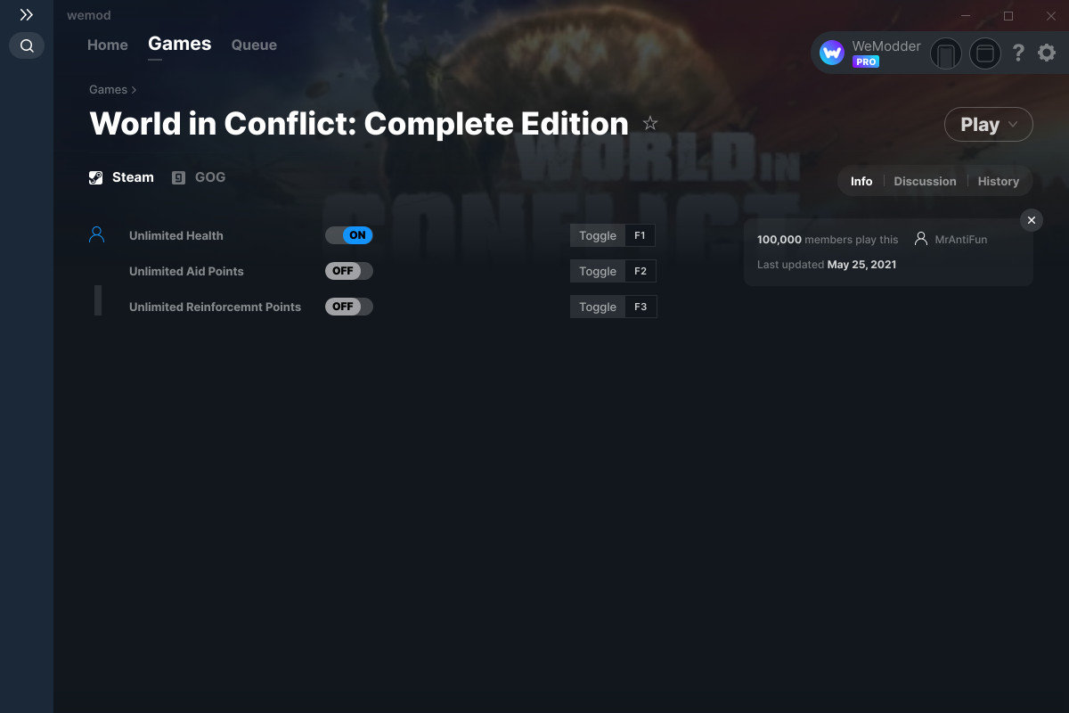 world in conflict trainer all version