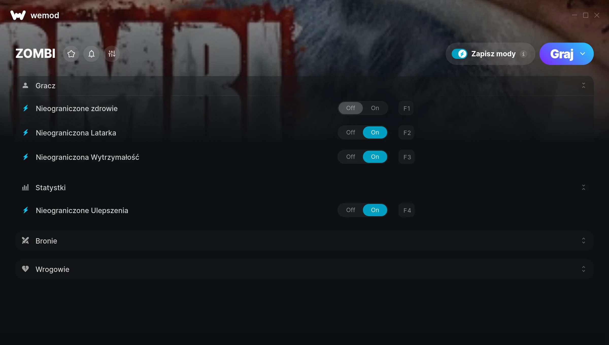 Cheaty do ZOMBI – zrzut ekranu