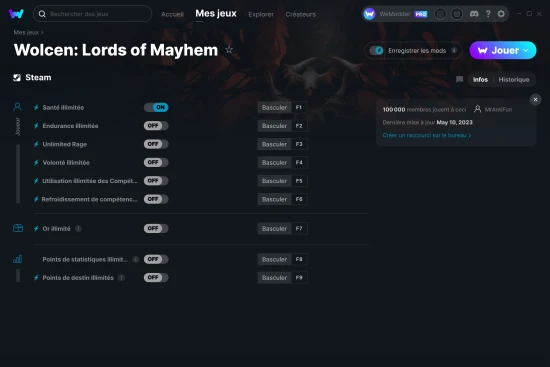 Capture d'écran de triches de Wolcen: Lords of Mayhem