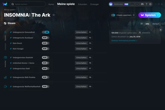 INSOMNIA: The Ark Cheats Screenshot