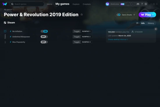 Power & Revolution 2019 Edition cheats screenshot
