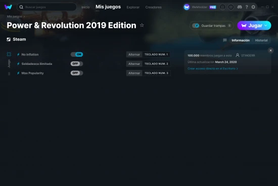 captura de pantalla de las trampas de Power & Revolution 2019 Edition
