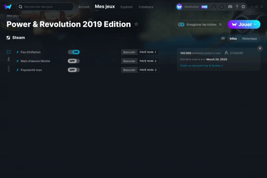 Capture d'écran de triches de Power & Revolution 2019 Edition