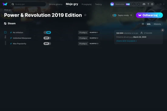 cheaty Power & Revolution 2019 Edition zrzut ekranu