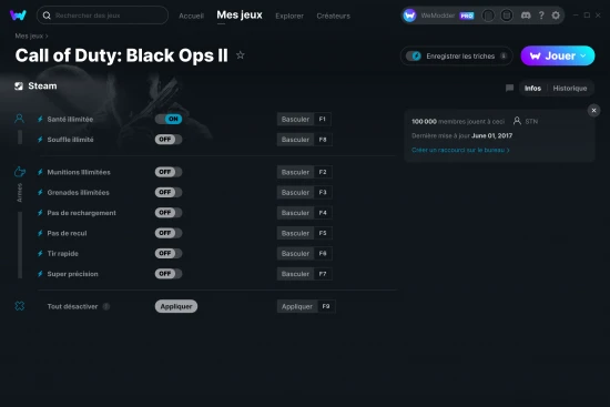 Capture d'écran de triches de Call of Duty: Black Ops II