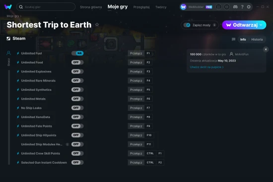cheaty Shortest Trip to Earth zrzut ekranu