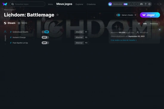 Captura de tela de cheats do Lichdom: Battlemage