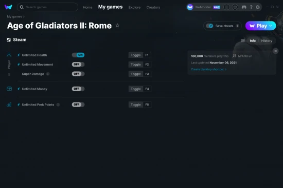 Age of Gladiators II: Rome cheats screenshot