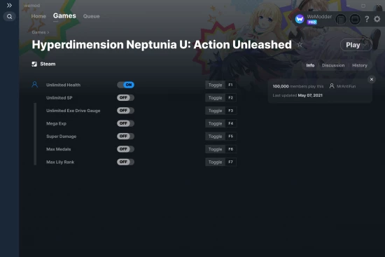 Hyperdimension Neptunia U: Action Unleashed cheats screenshot