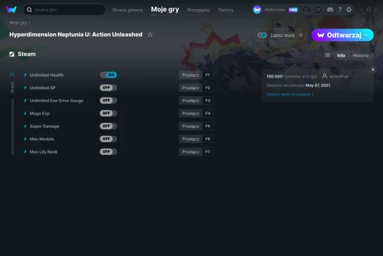cheaty Hyperdimension Neptunia U: Action Unleashed zrzut ekranu