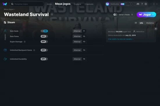 Captura de tela de cheats do Wasteland Survival