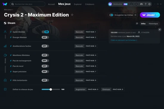 Capture d'écran de triches de Crysis 2 - Maximum Edition