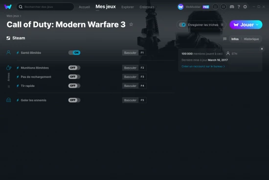 Capture d'écran de triches de Call of Duty: Modern Warfare 3
