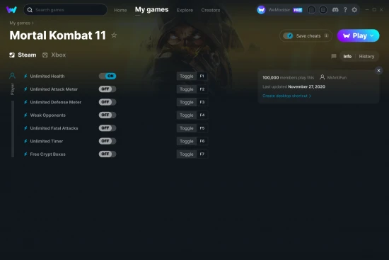 Mortal Kombat 11 cheats screenshot