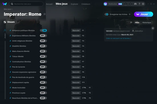 Capture d'écran de triches de Imperator: Rome