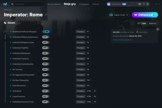 cheaty Imperator: Rome zrzut ekranu