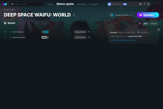 DEEP SPACE WAIFU: WORLD Cheats Screenshot