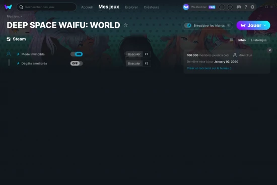 Capture d'écran de triches de DEEP SPACE WAIFU: WORLD