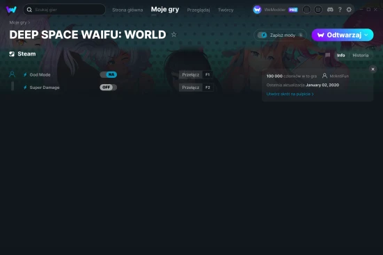 cheaty DEEP SPACE WAIFU: WORLD zrzut ekranu