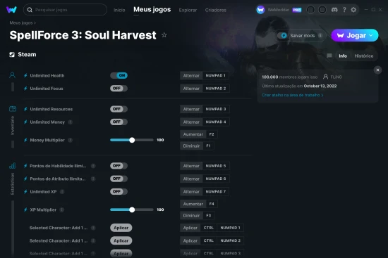 Captura de tela de cheats do SpellForce 3: Soul Harvest