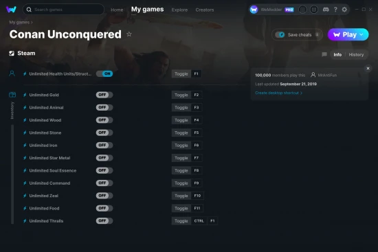 Conan Unconquered cheats screenshot