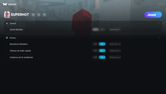 Capture d’écran des cheats pour SUPERHOT