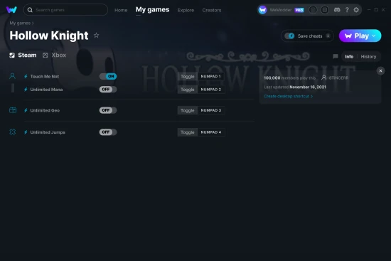 Hollow Knight cheats screenshot