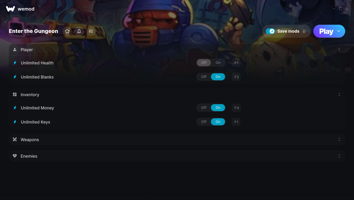 Enter the Gungeon Cheats and Trainer for Epic Games Trainers WeMod